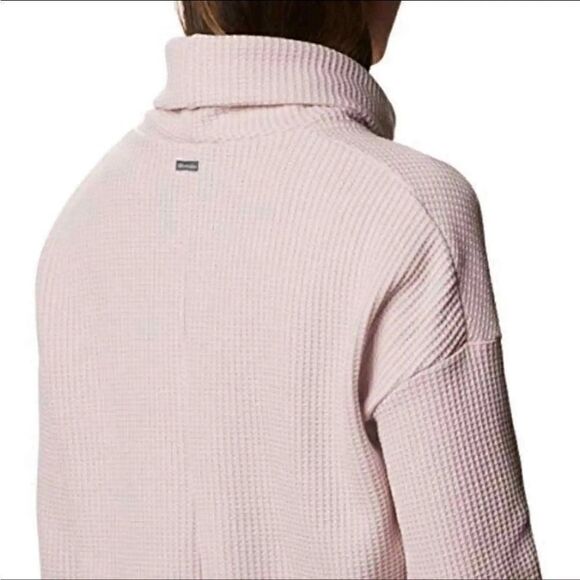 COLUMBIA Waffle Knit Cowl Neck Pullover Dusty Rose Women’s Size Small - Picture 2 of 8
